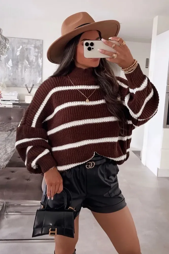 Brown Striped Oversized Sweater - Image 1