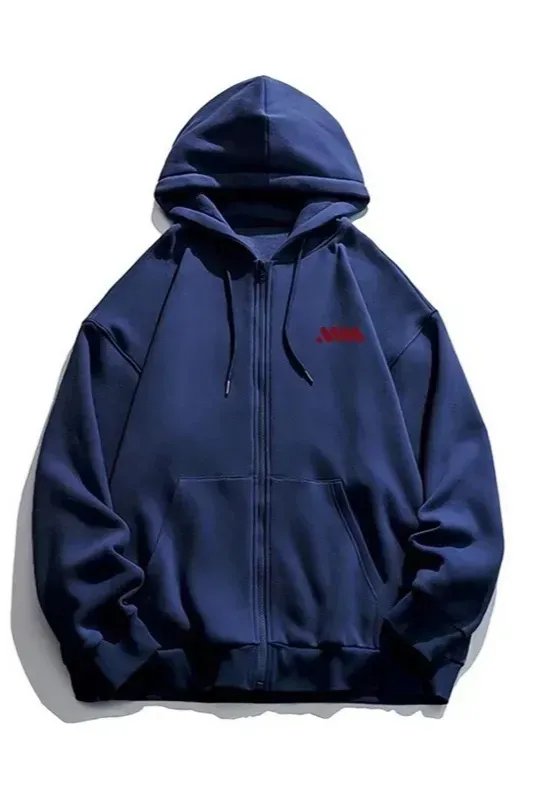 Navy Blue Zipper Hooded Jacket - Image 1