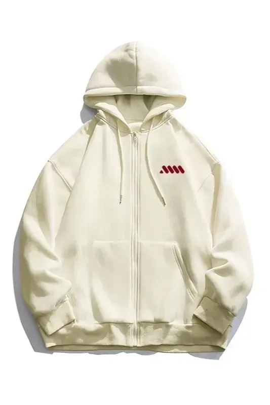 Off White Zipper Hooded Jacket - Image 1