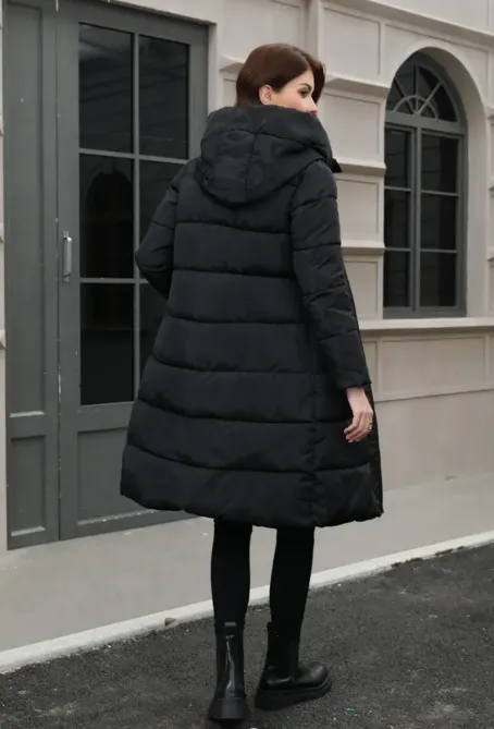 Black Solid Hood Neck Coat - NEWME