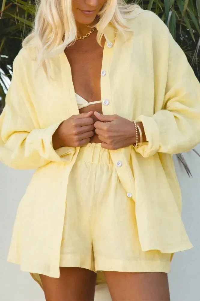 Yellow Oversized Button-Down Co-Ord Set