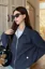 Navy Lapel Collar Convertible Jacket