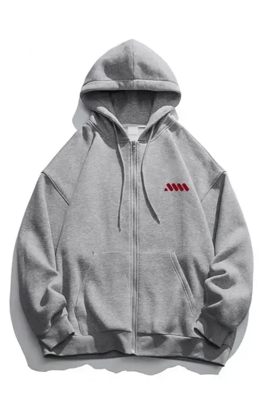 Grey Zipper Hooded Jacket - Image 1