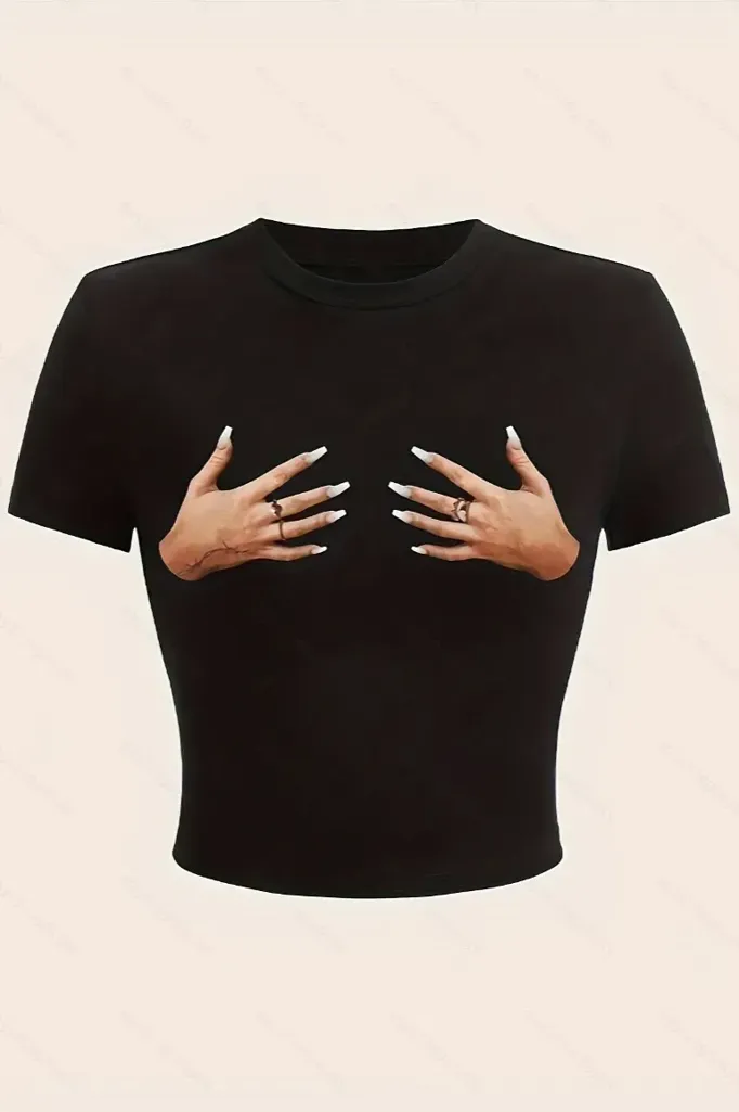 Black Graphic Crop T-Shirt - Image 1
