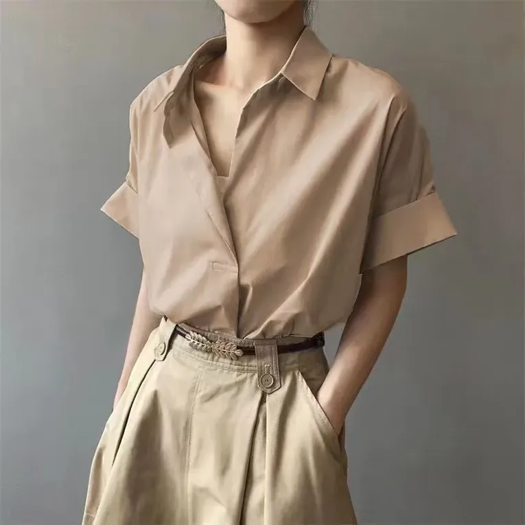 Beige Solid Relaxed Shirt Style Top - Image 1