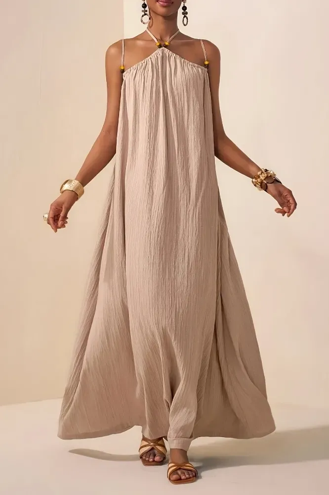 Beige Halter Dress Boho Beach Beige Beach Dress Halter Dress Mila Sand  Ibizamode