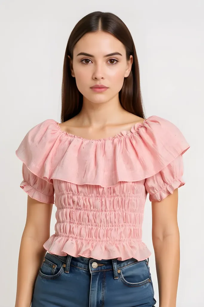 Pink Off Shoulder Fitted Top - Image 1