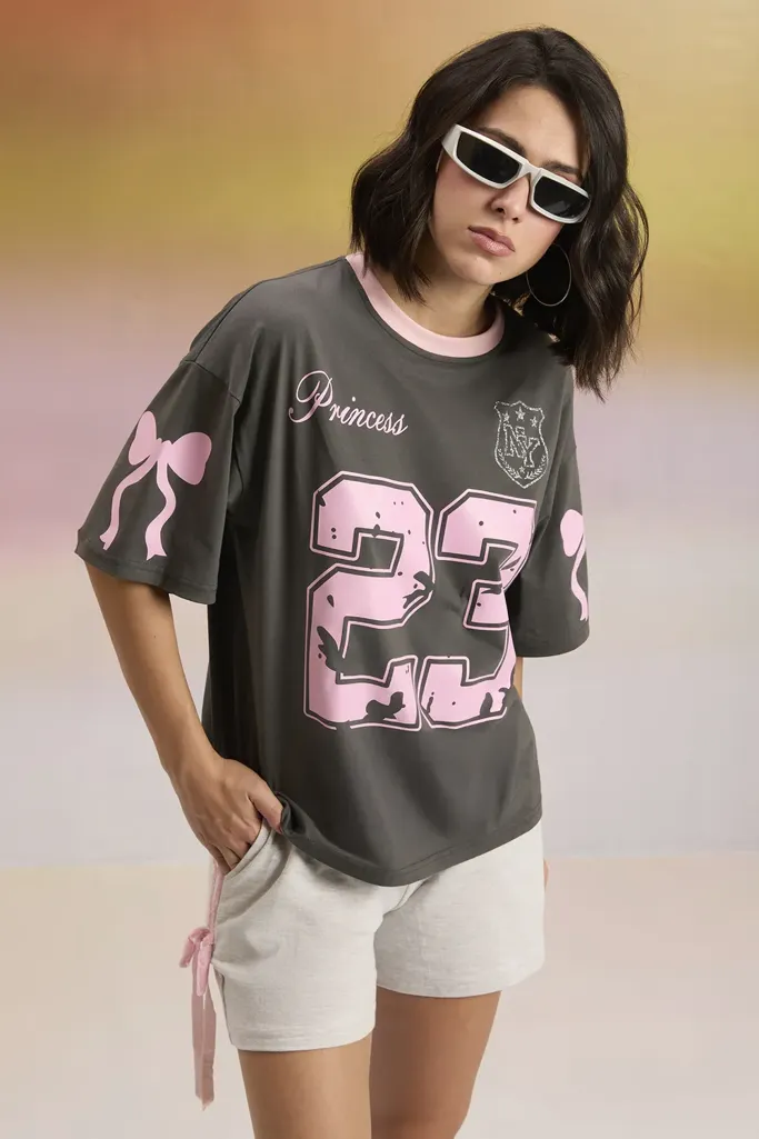 Grey Graphic Crew Neck T-Shirt - Image 1