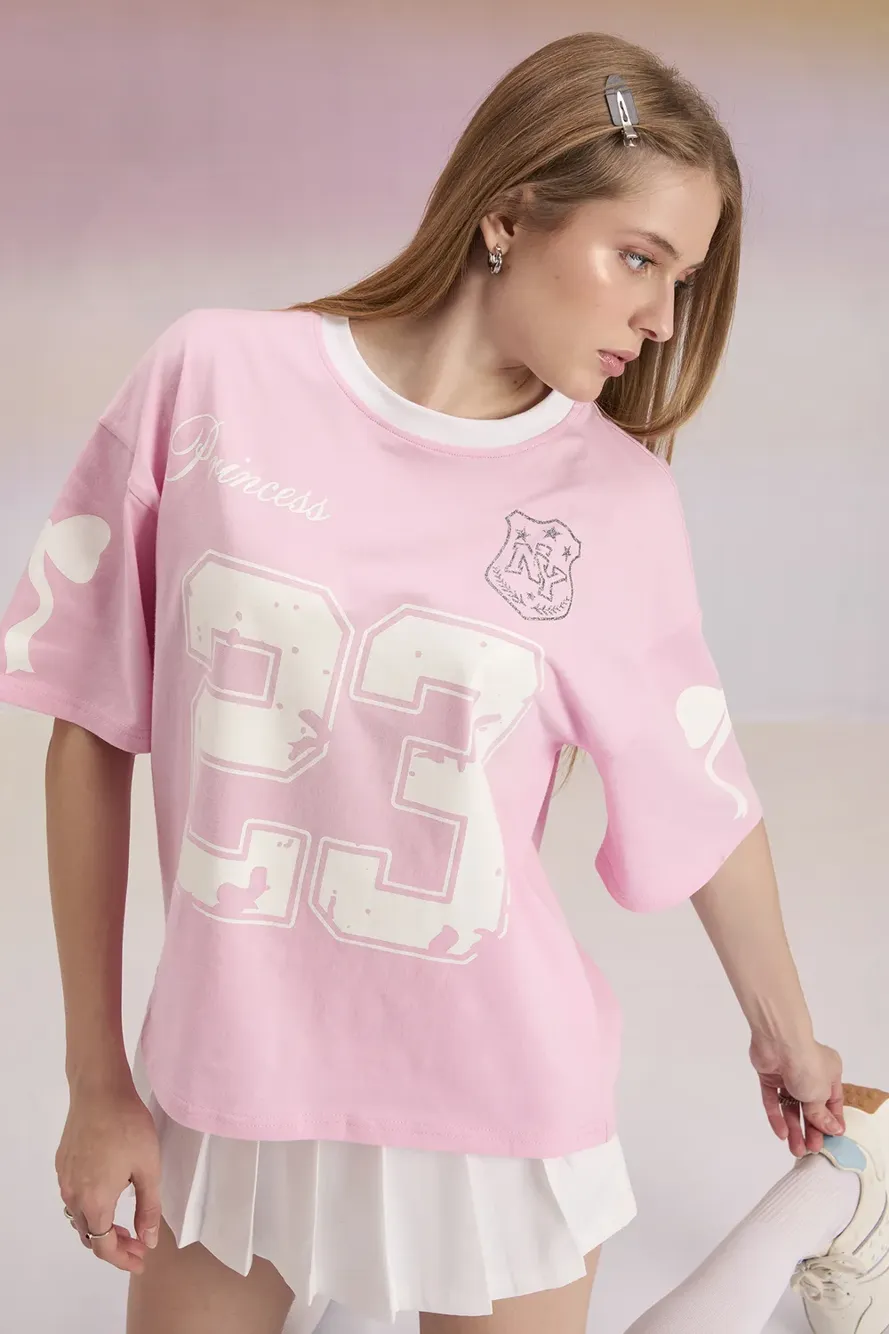 Pink Graphic Crew Neck T-Shirt - NEWME