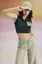 Dark Green Graphic Polo Neck Crop T-Shirt
