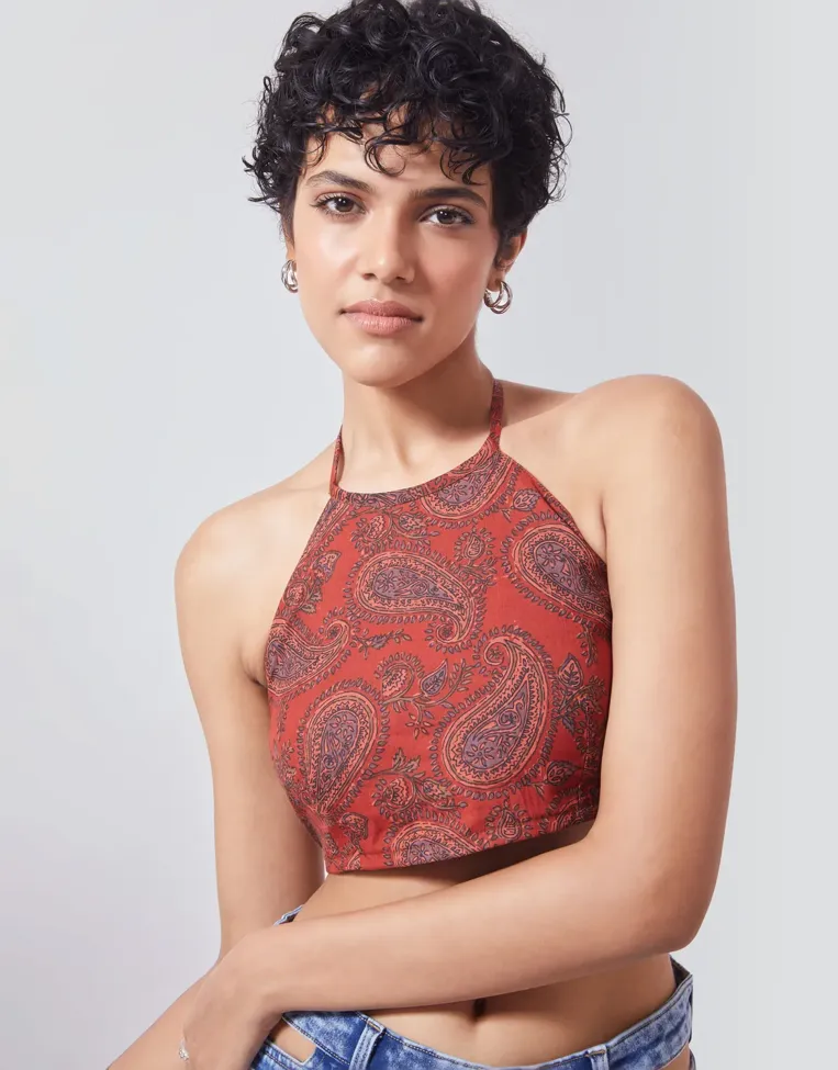 Boho Printed Halter Neck Top - Image 1