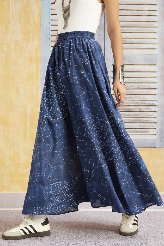 Blue Ethnic Print Maxi Skirt - Image 1