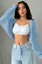 Blue Crop Open-Front Cardigan