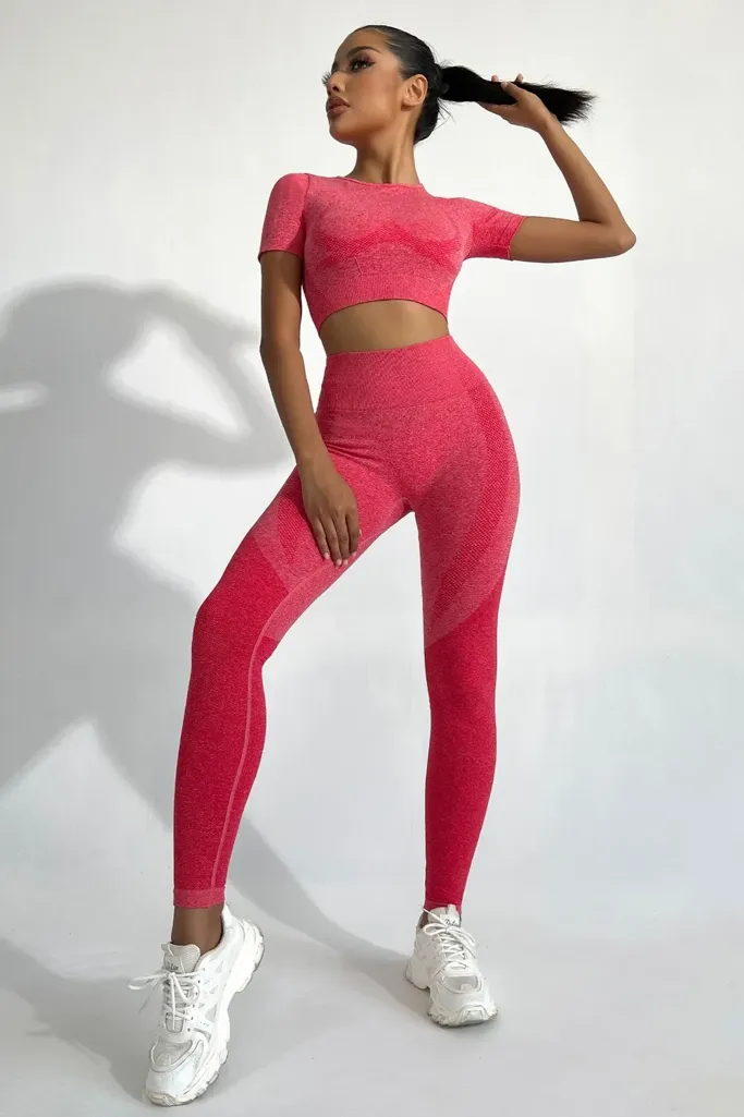 Red Solid Fitted Crop Co-Ord Set - Image 1