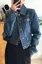Blue Solid Button Down Denim Jacket
