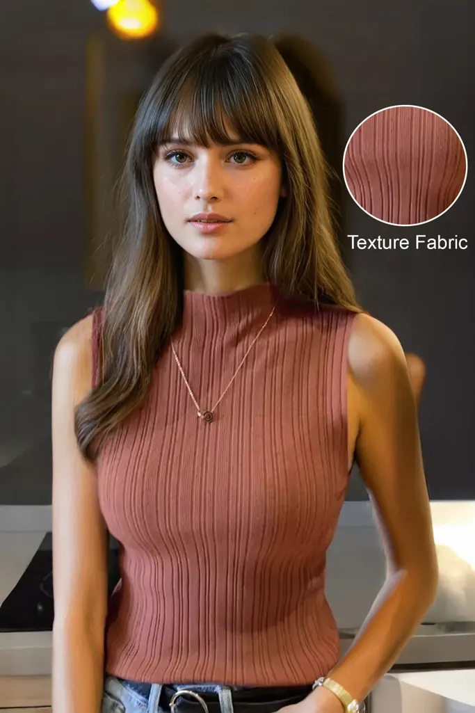 Rust High Neck Fitted Top - Image 1