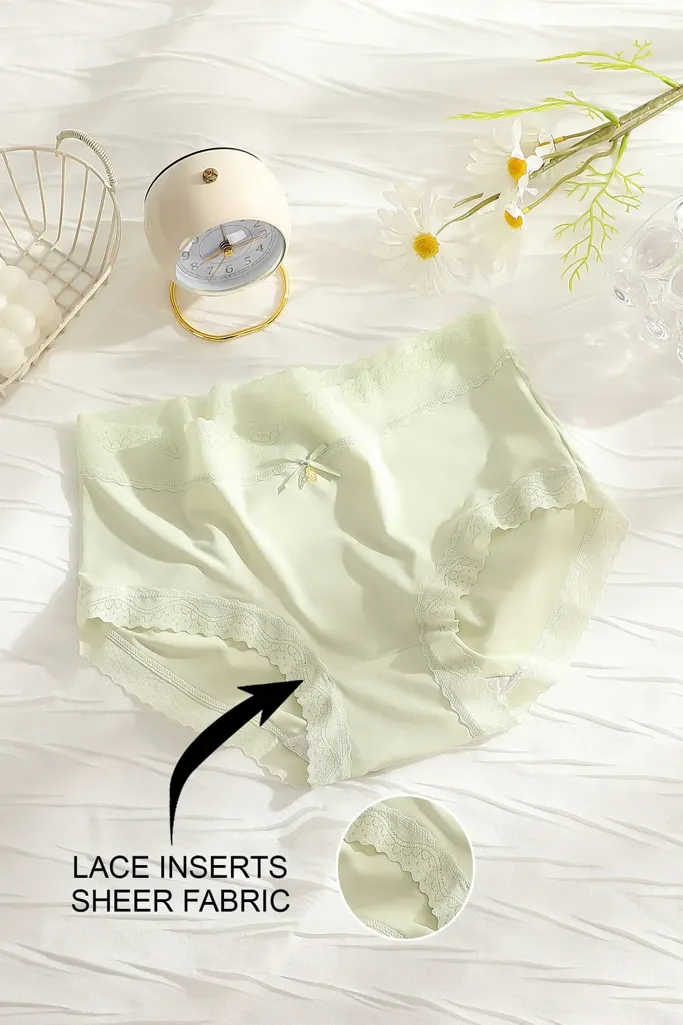 Light Green Solid Laceinsert Briefs - Image 1