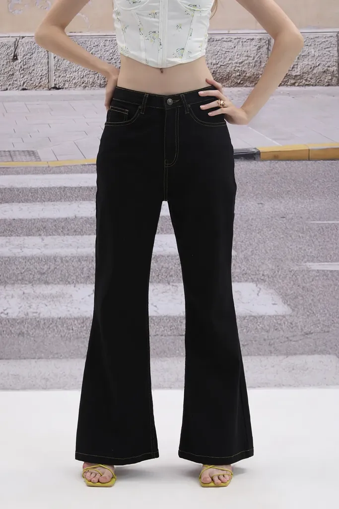 Black Mid Rise Bootcut Jeans - Image 1