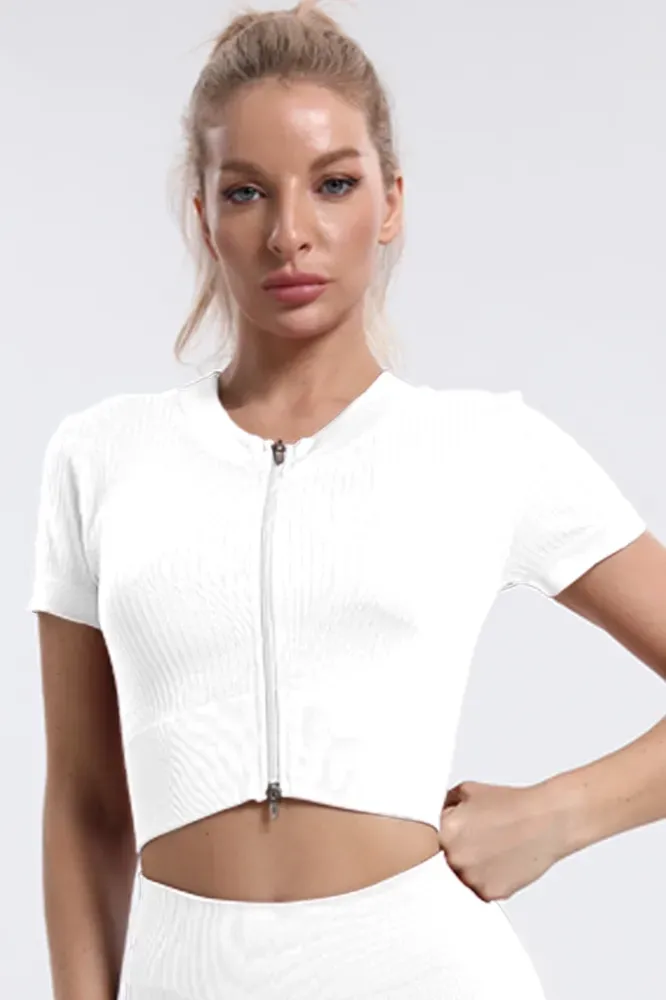 WHITE STRAPLESS ZIPPER CROP TOP main image 1