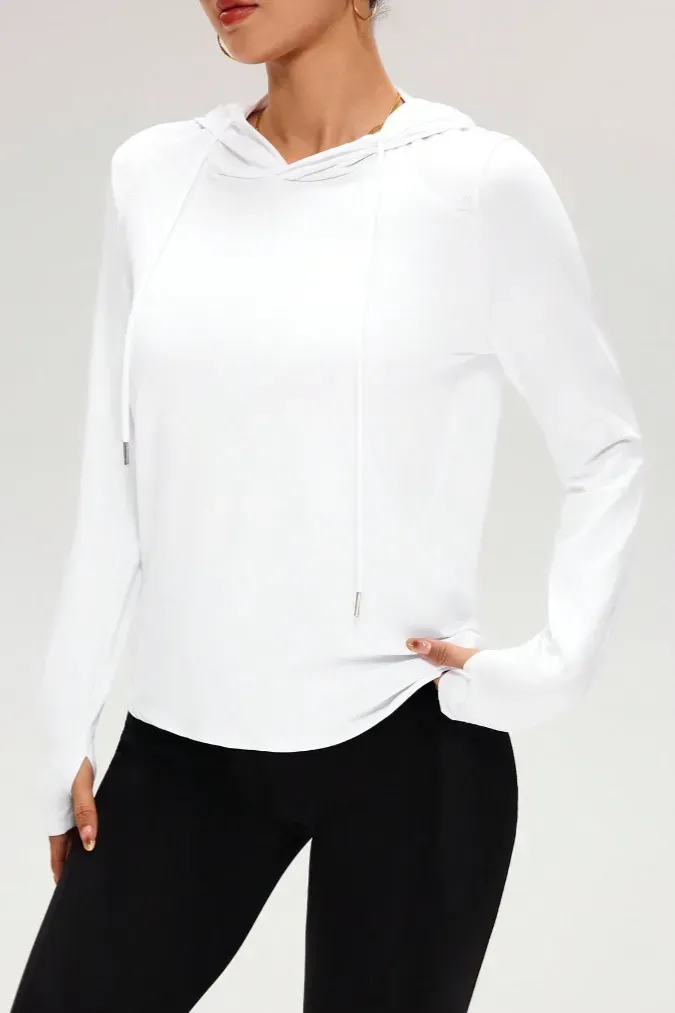 White Solid Hood Neck Sports Top - Image 1