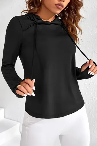 Black Solid Hood Neck Sports Top - NEWME