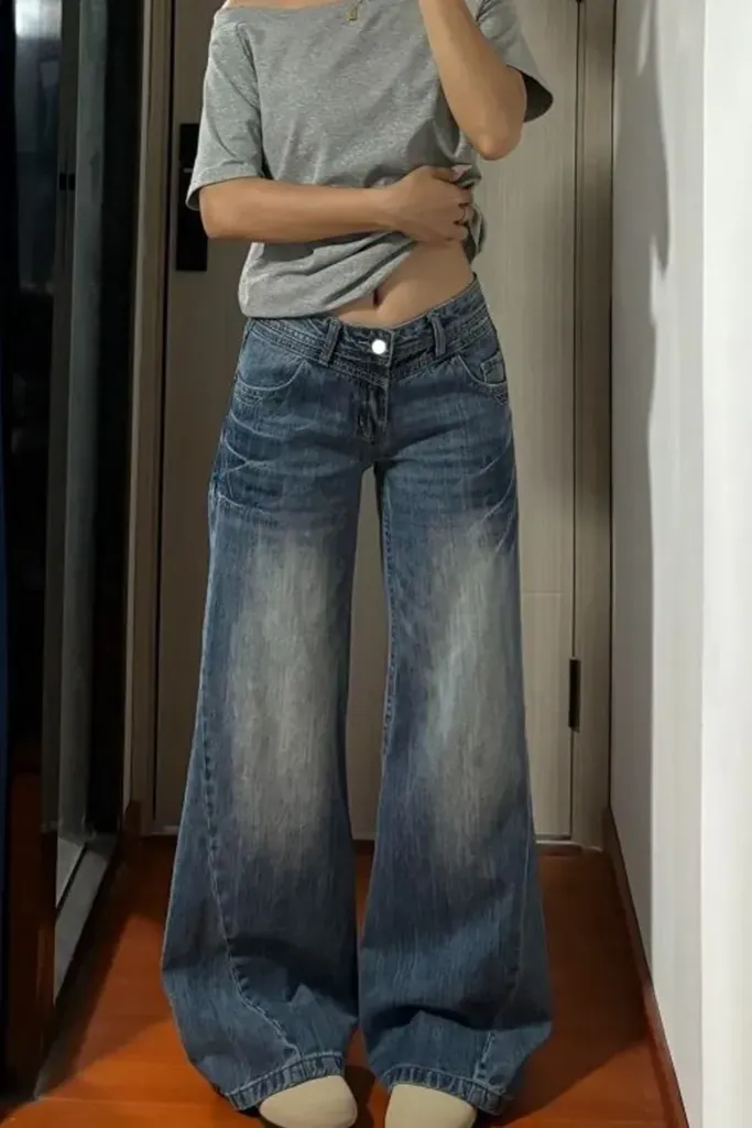 Blue Mid Rise Wide Leg Jeans - Image 1