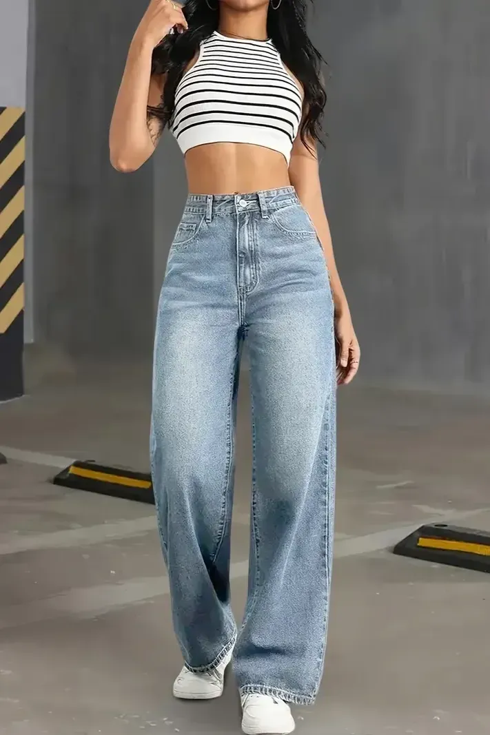 Light Blue High Rise Wide Leg Jeans