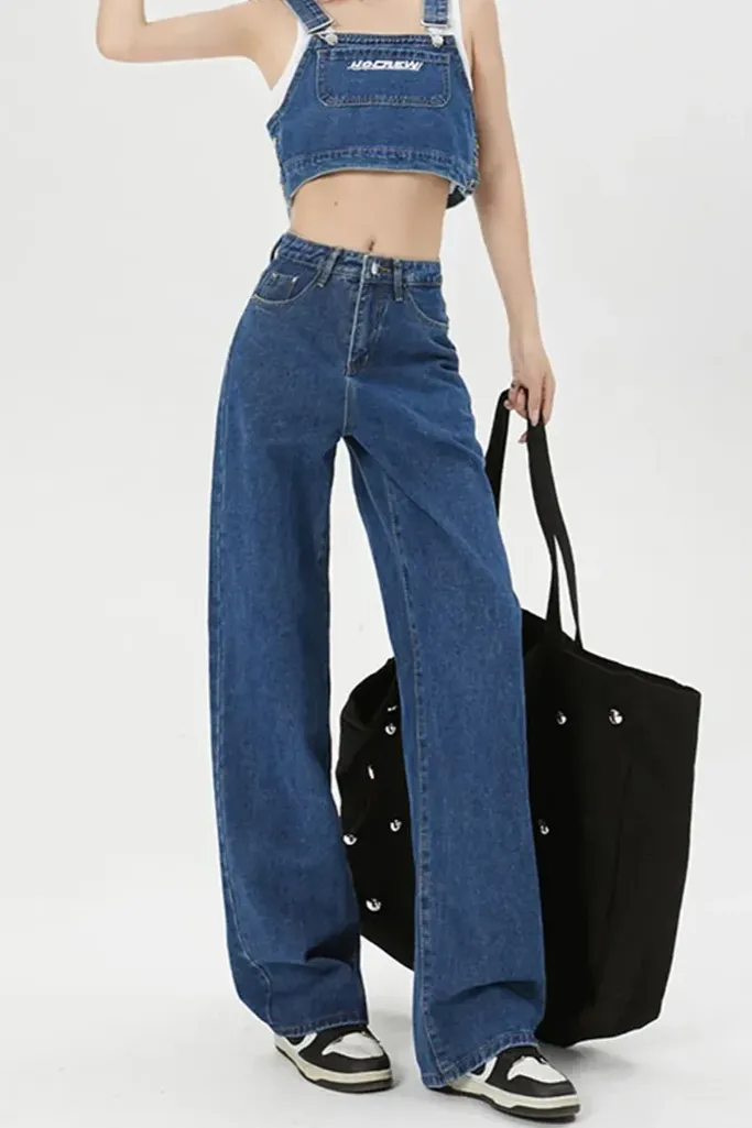 Dark Blue Mid Rise Straight Fit Jeans - Image 1