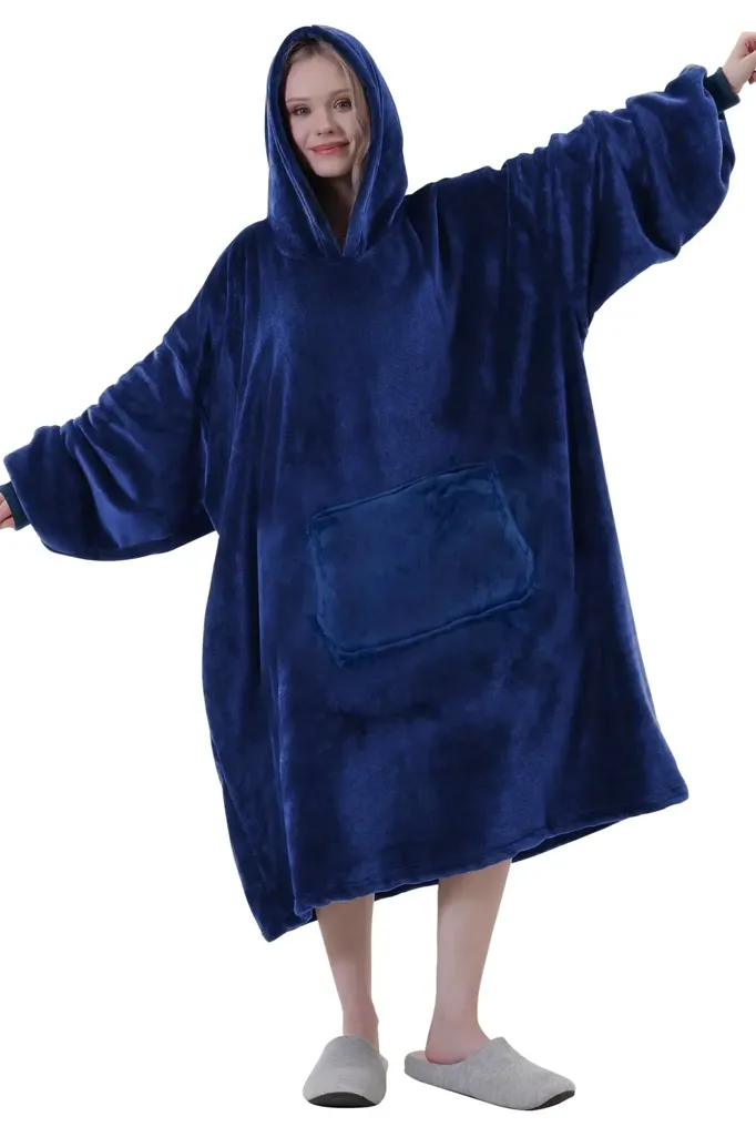 Dark Blue Oversized Hooded Lounge Dress - Image 1