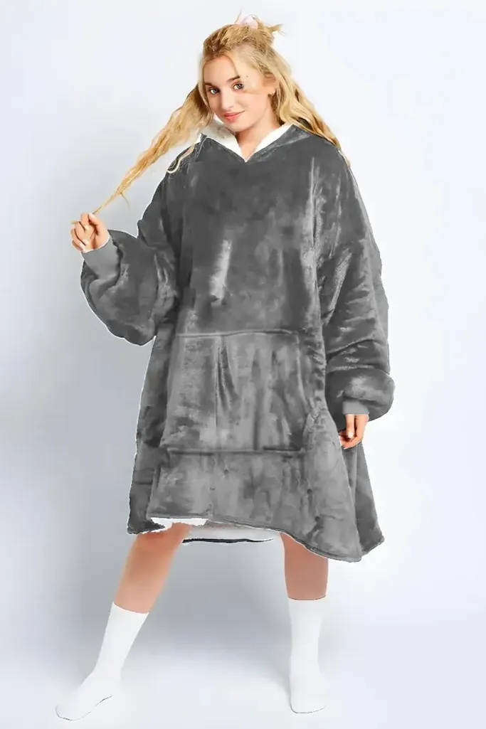 Grey Oversized Hooded Lounge Dress - Image 1