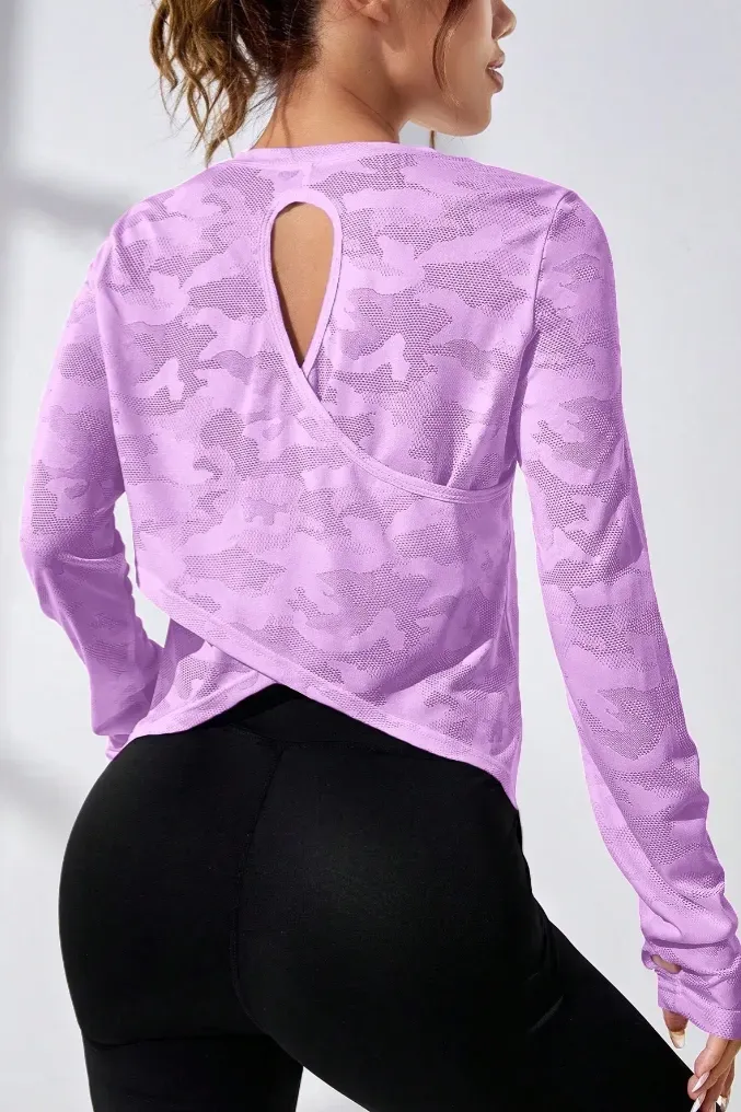 Light Purple Camouflage Crew Neck Top - Image 1
