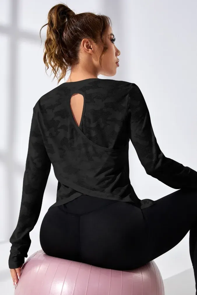 Black Camouflage Crew Neck Top - Image 1