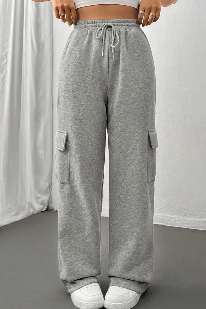 Grey Mid Rise Cargo Pants - Image 1