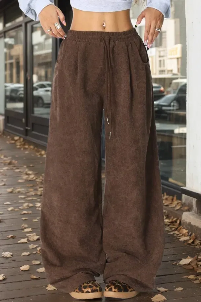 Brown Mid Rise Tie-Up Pants - Image 1