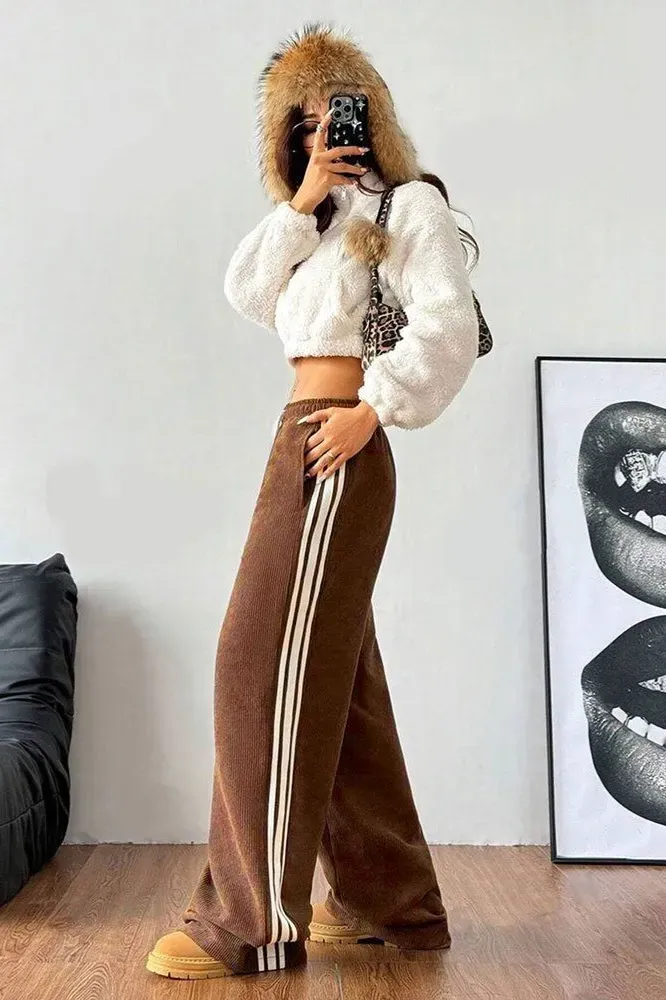 Brown Striped Mid Rise Trackpants - Image 1