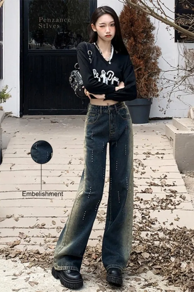 Dark Blue Mid Rise Straight Fit Jeans