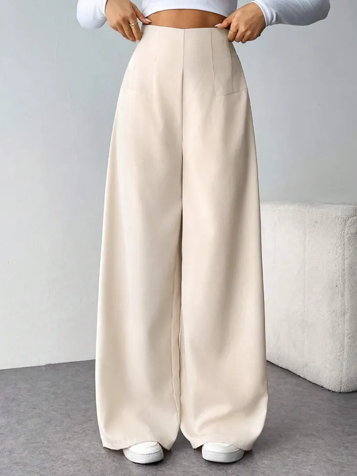 Beige Highrise Wide Leg Pants - Image 1