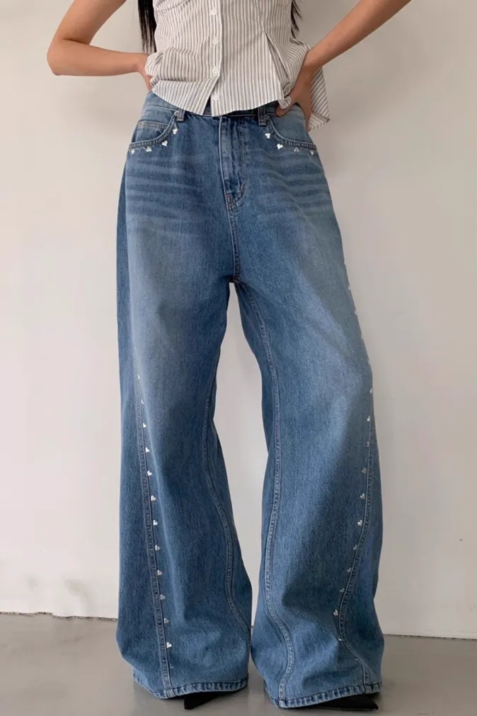 Blue Mid Rise Wide Leg Jeans - Image 1