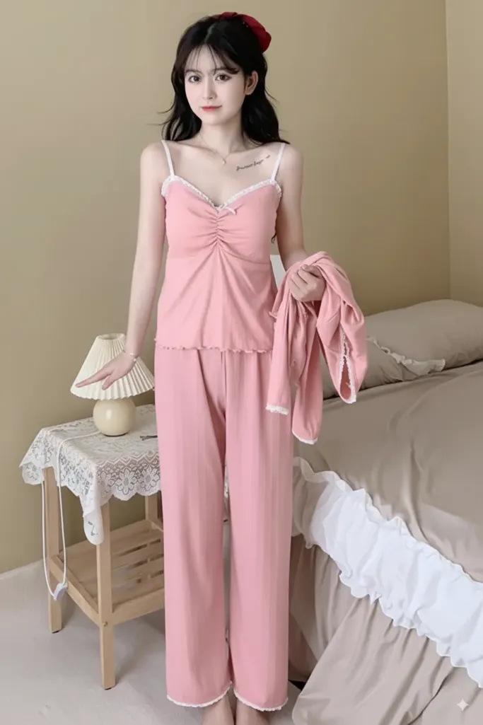 Light Pink Solid Round Neck Co-Ord Set - Image 1