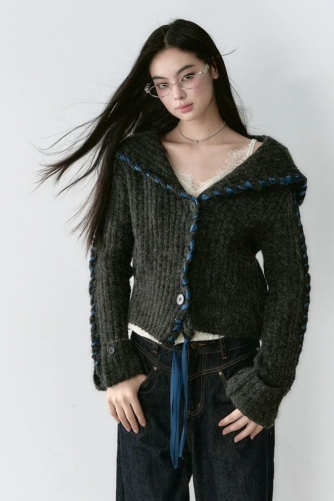 Dark Grey Solid Button Down Cardigan - Image 1