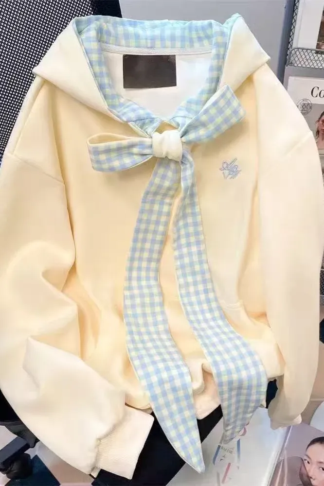 Yellow Gingham Tie-Up Sweatshirt - Image 1