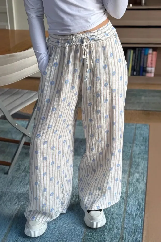Off White Striped Mid Rise Pants - Image 1