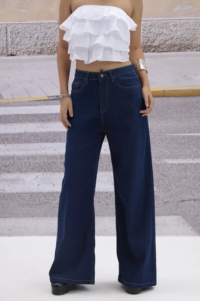 Dark Blue Solid Mid Rise Jeans - Image 1