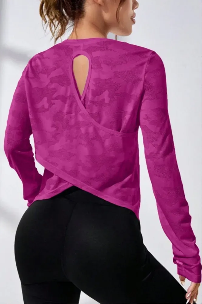 Dark Purple Camouflage Crew Neck Top - Image 1