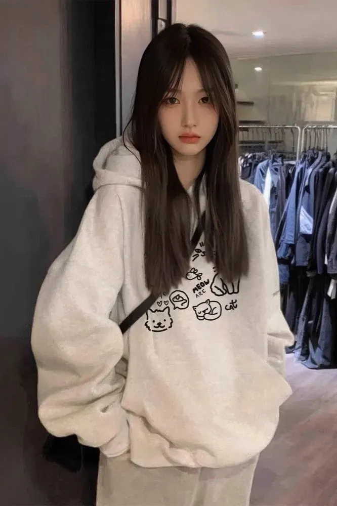 Light Grey Graphic Hooded Sweatshirt - Image 1