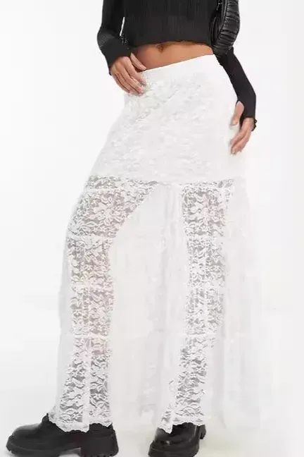 White Lace Tiered Maxi Skirt - Image 1