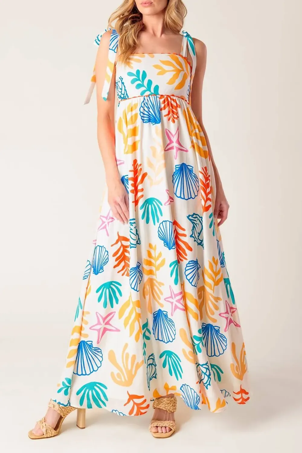 Multi Tropical Square Neck Maxi Dress