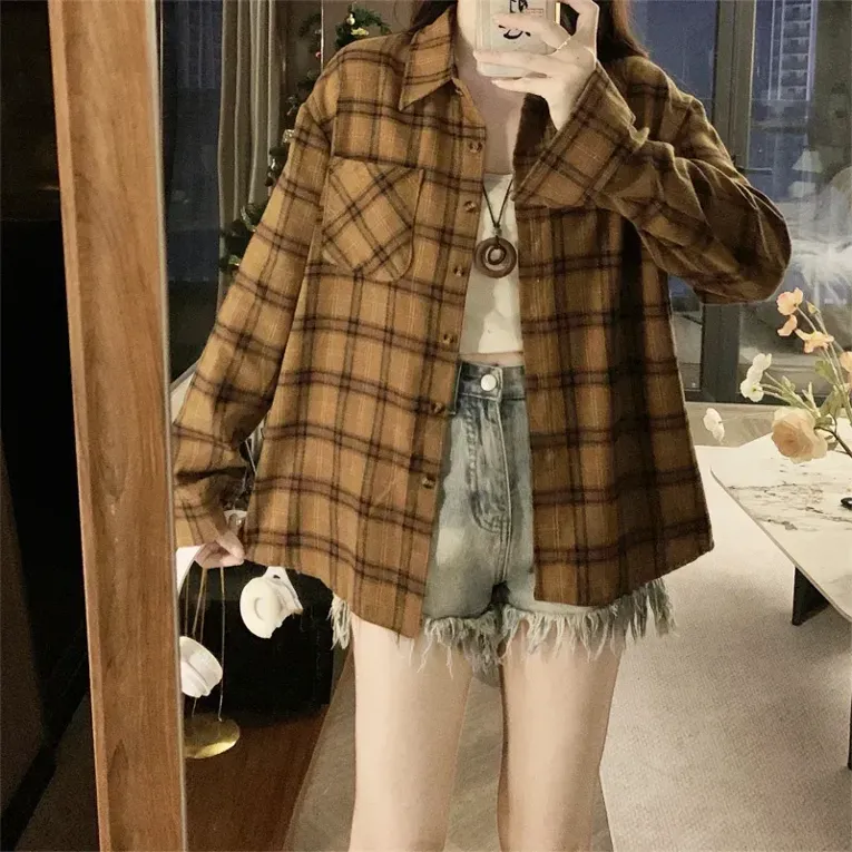 Brown Checked Relaxed Shirt - Image 1