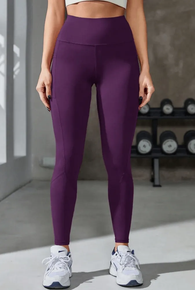 Purple Solid Fitted Leggings - Image 1