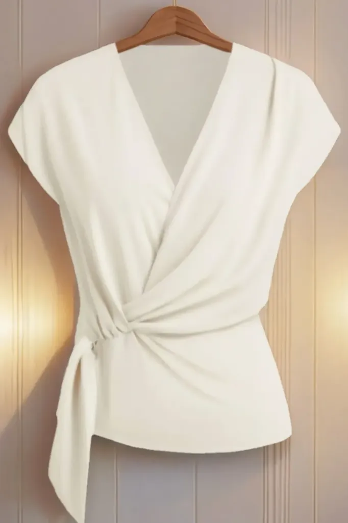 White Wrap Over Vneck Top - Image 1
